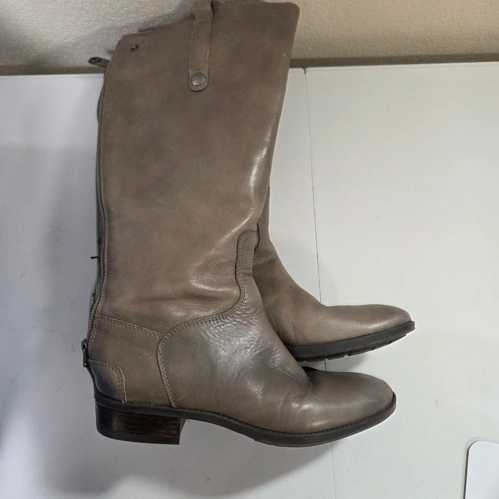 Sam Edelman Taupe Leather Tall Riding Boots Women Size 7.5 Side Zip Knee High